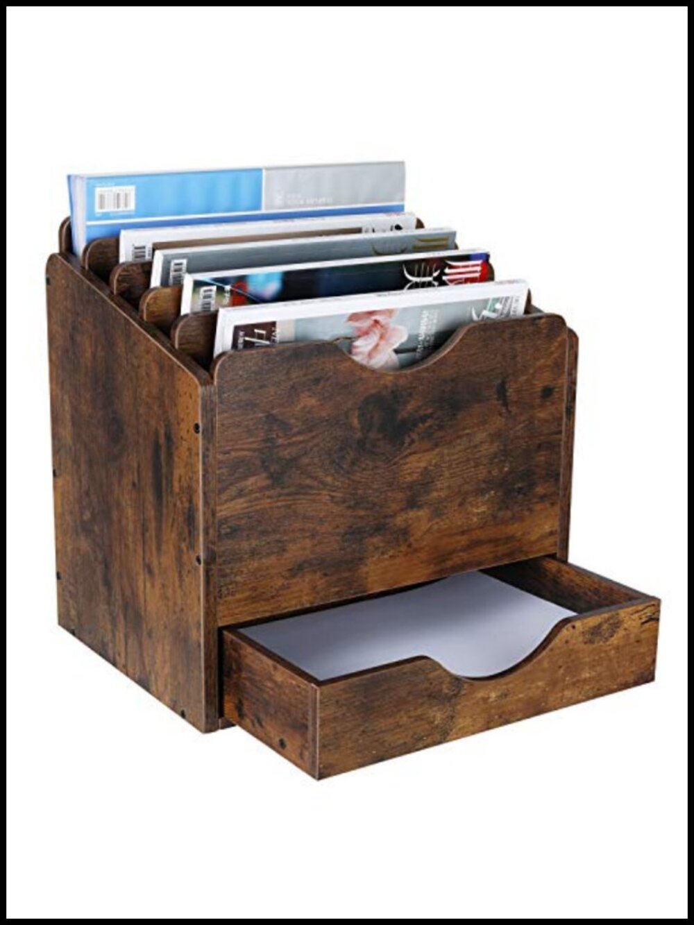 Desktop File Holder Organizer Mail Sorter 6 Compartments with Drawer Melamine